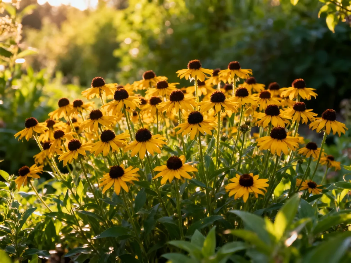 Rudbekia ‘Goldsturm’ kwitnąca na naturalistycznej rabacie
